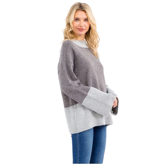 NWT Hazel Blues Colorblock Knit Sweater Gray & Light Gray Various Sizes - Picture 2 of 4